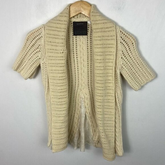 Anthropologie Cashmere‎ Lambswool Short Sleeve Chunky Knit Cardigan Size Small S - Picture 9 of 14